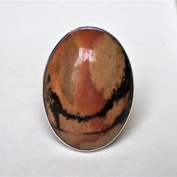 HUGE Jay King Drt Sterling Silver 925 Picture Jasper Cocktail Dinner Ring 14 g. - Picture 6 of 11